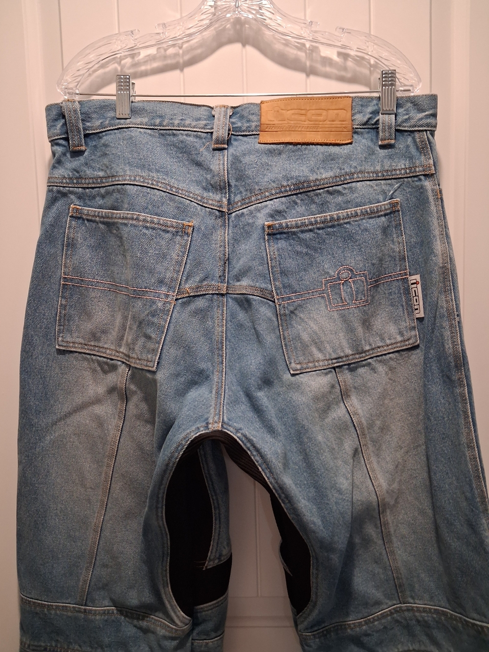 IICON RECON PANT Light Blue Men's Denim Jeans with Black Knee Panels Size 36 - Picture 5 of 8